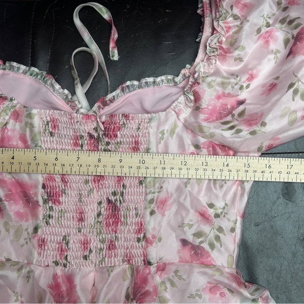 Lulus Romilly Light Pink Floral Tiered Midi Dress Size Medium - Picture 13 of 14